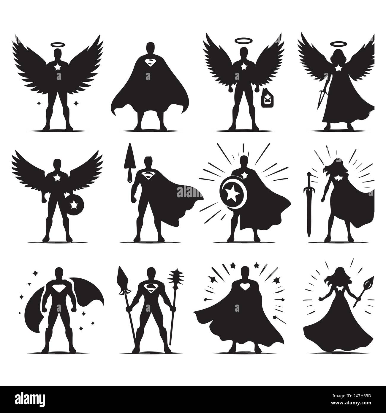 Silhouette set of superheroes. Vector isolated illustration Stock ...