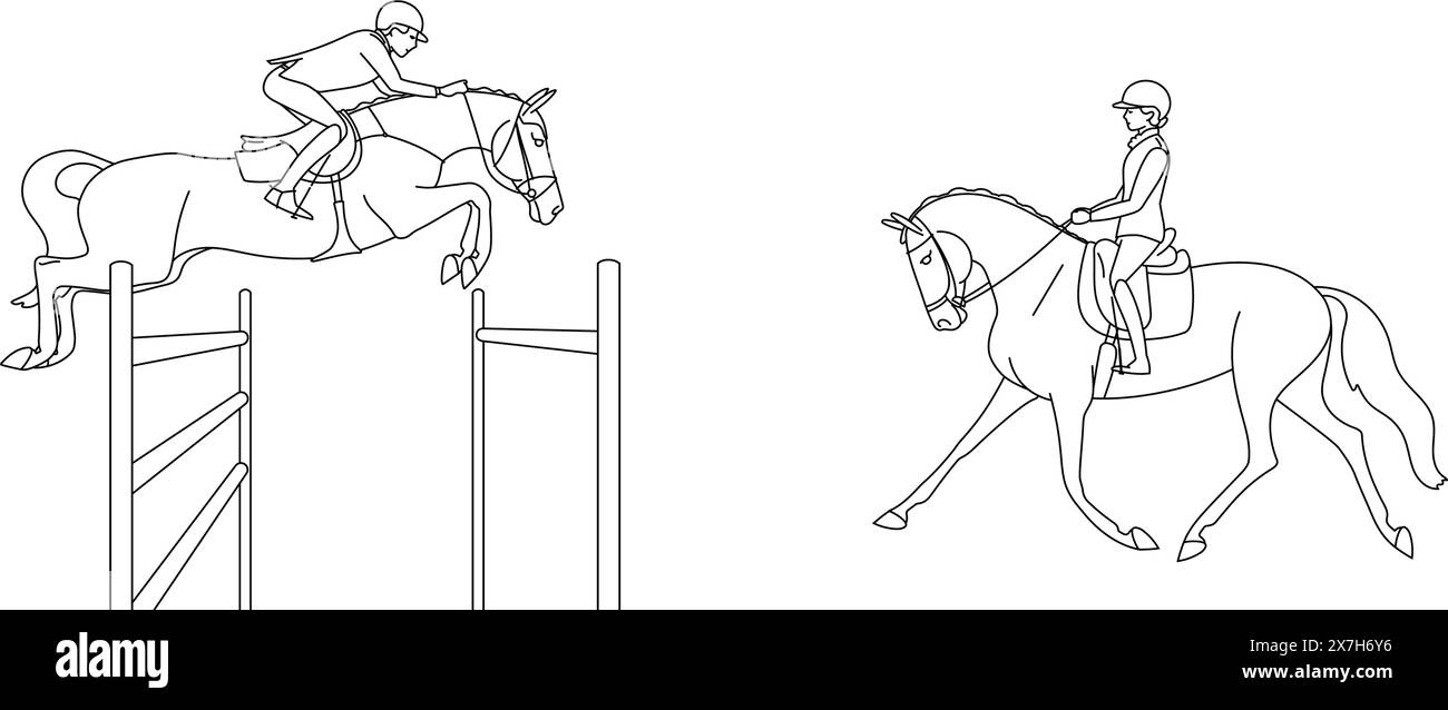 Dressage and show jumping, a simple outline for coloring book Stock Vector Image & Art Alamy