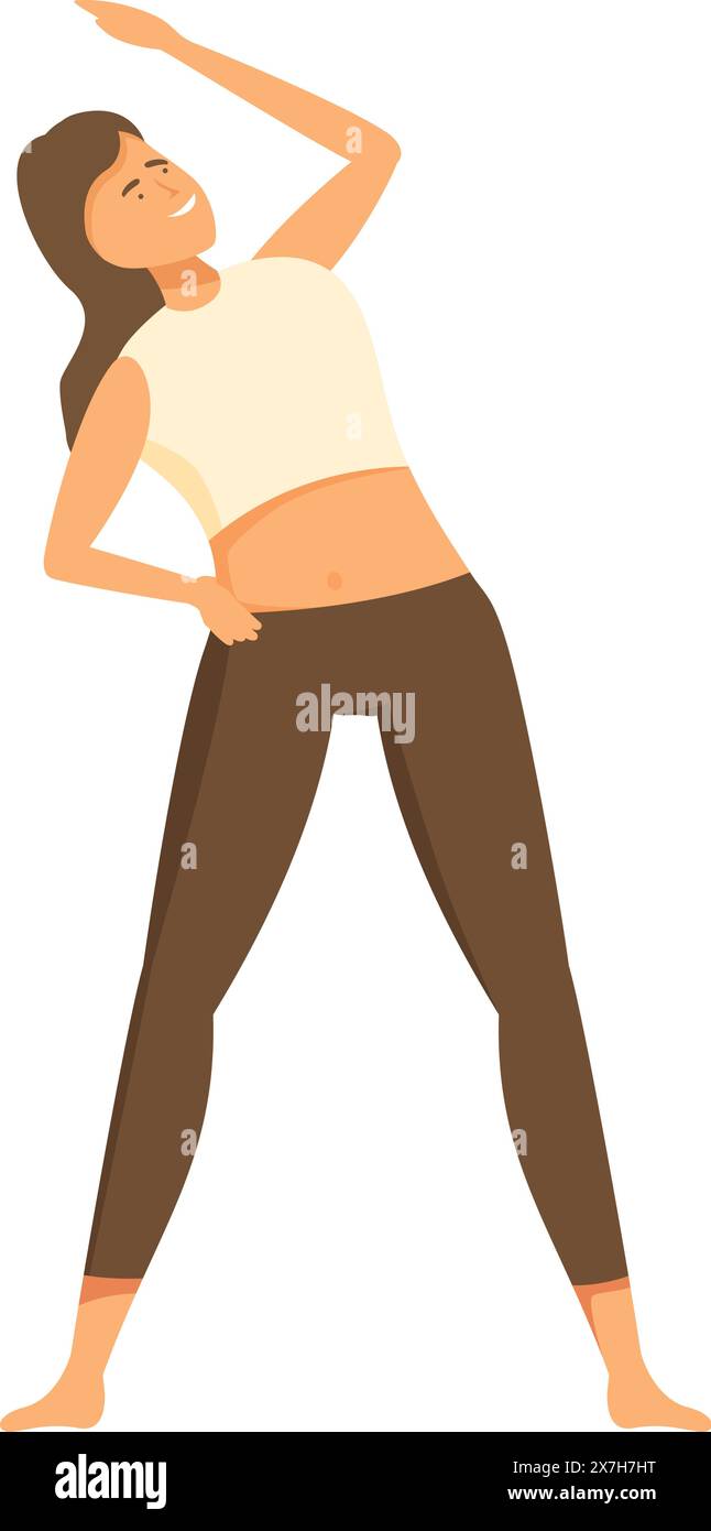 Illustration of a young woman in activewear doing a side stretch Stock ...