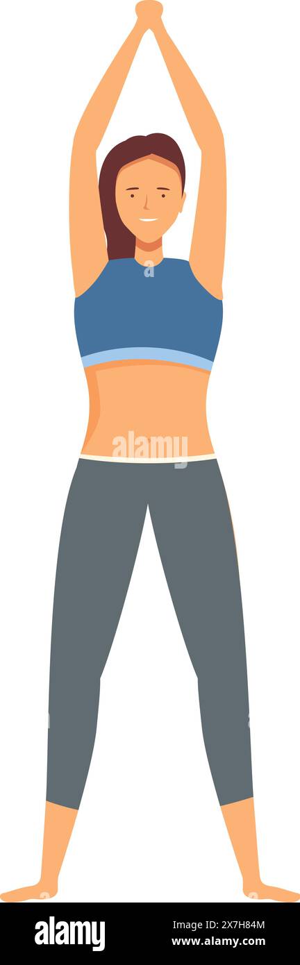 Illustration of a young woman in sportswear performing the tadasana or mountain pose, a basic yoga posture Stock Vector