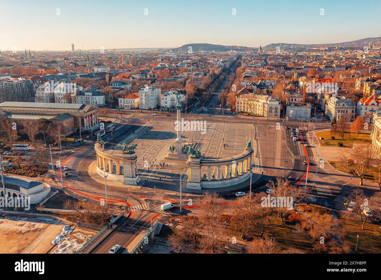 Budapest, Heroes Square from above. The historical square of Europe ...