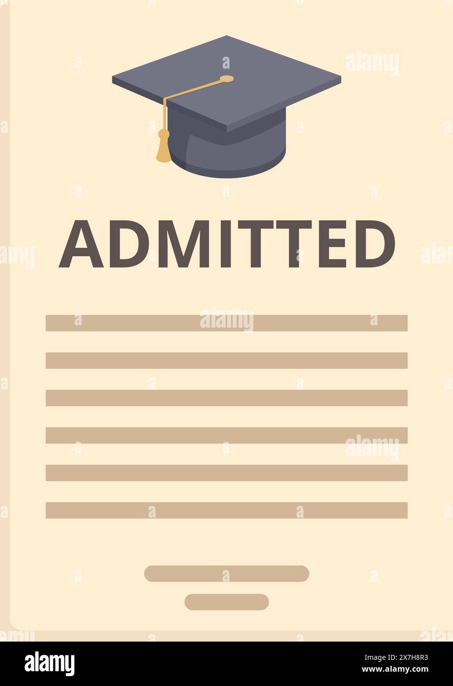 Illustration of an accepted college admission letter with a graduation cap symbol Stock Vector
