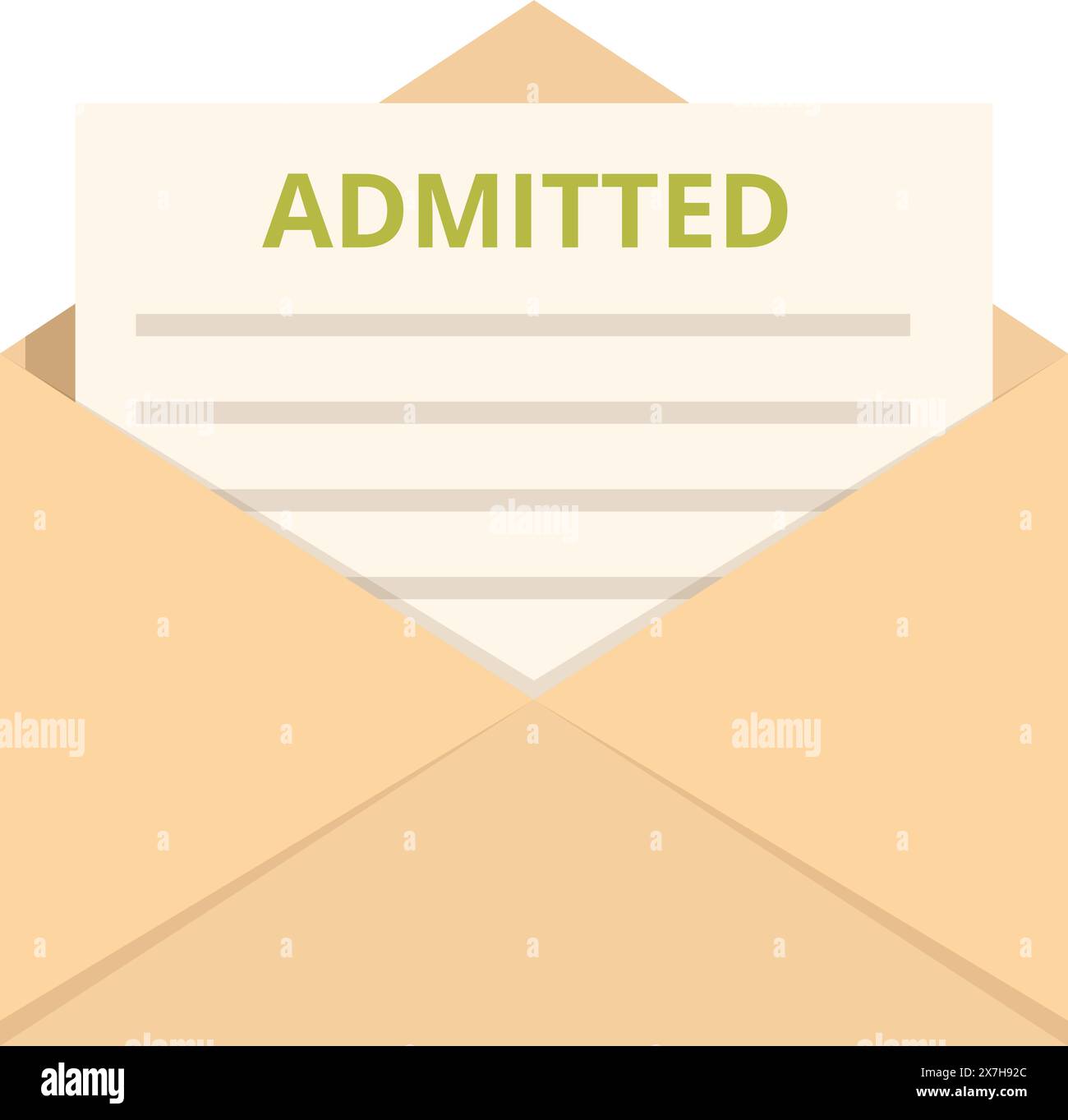 Flat design of an open envelope with an admitted letter, symbolizing college acceptance Stock Vector