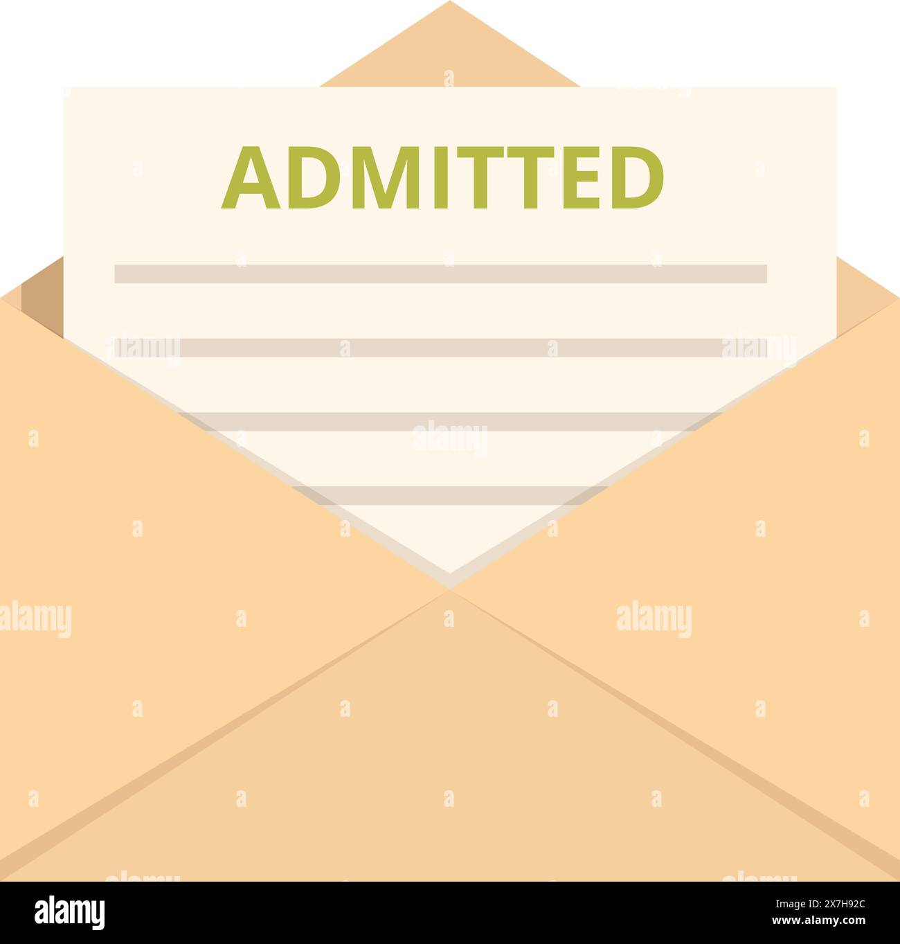 Flat design of an open envelope with an admitted letter, symbolizing