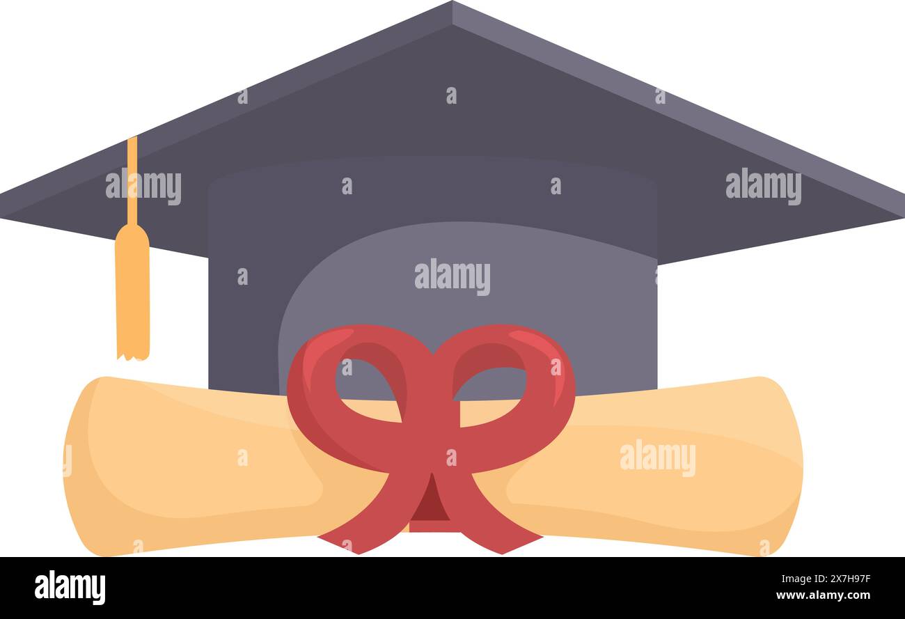 Vector graphic of a graduation cap with a tassel and diploma tied with ...