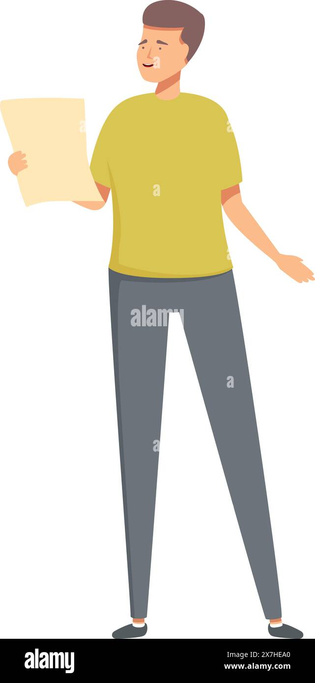 Vector illustration of a smiling man dressed casually while holding a piece of paper Stock Vector