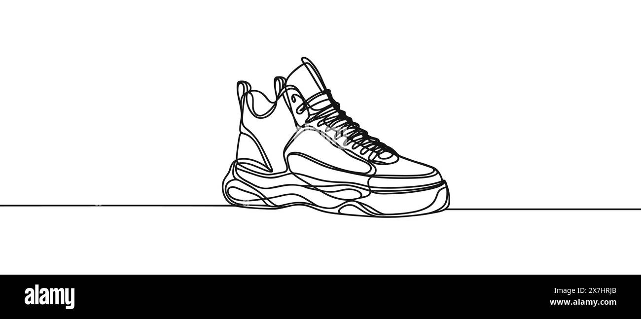 Vector illustration of sneakers sports shoes in a continuous one line ...