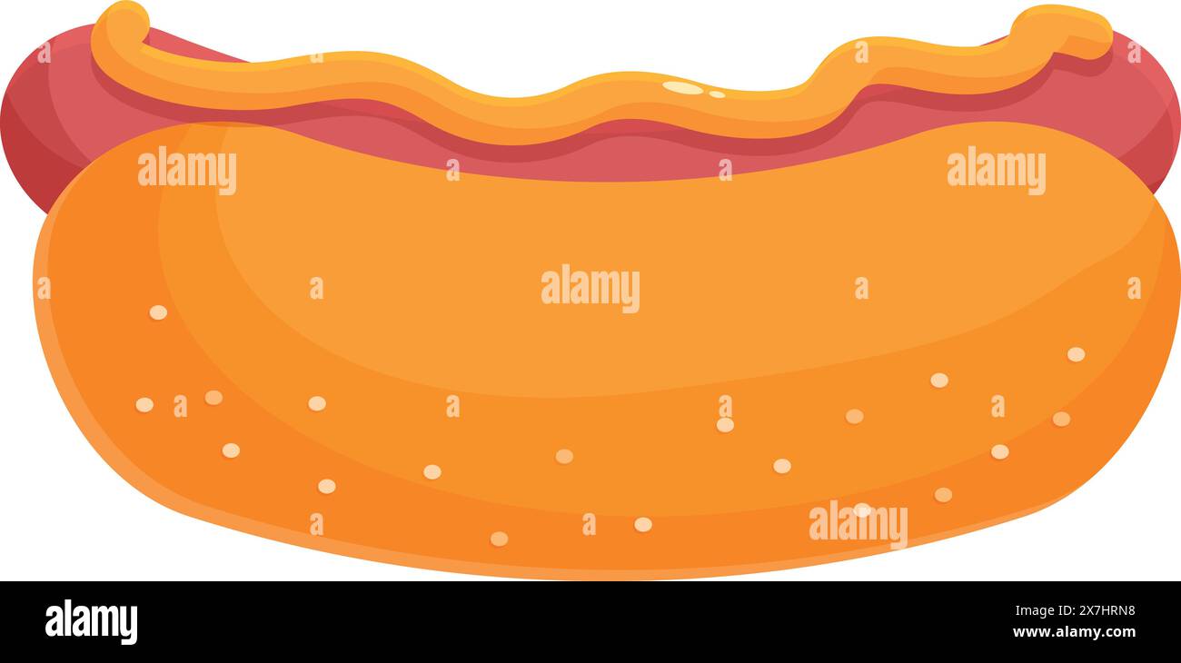 Vibrant illustration of a classic hot dog with mustard on a sesame seed