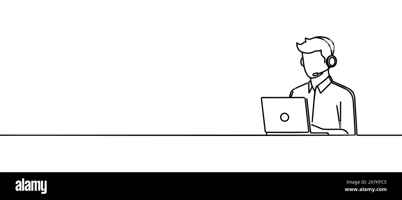 Continuous one line drawing of support service. Customer service ...