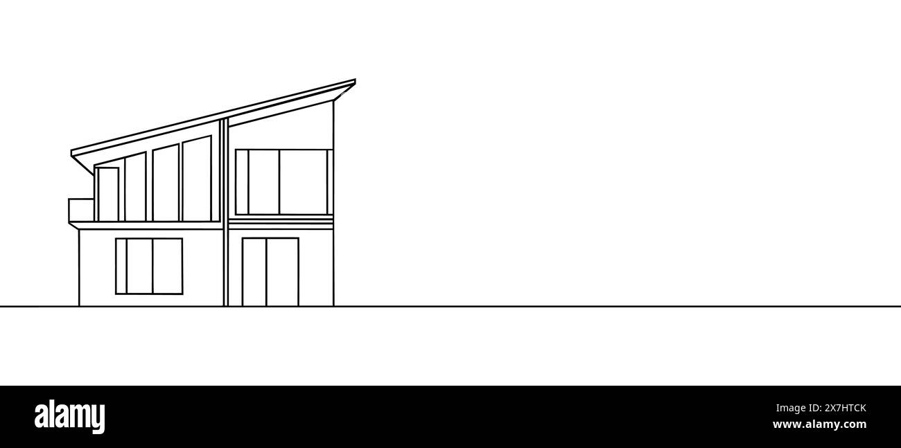 Modern house or commercial building in continuous line art drawing ...