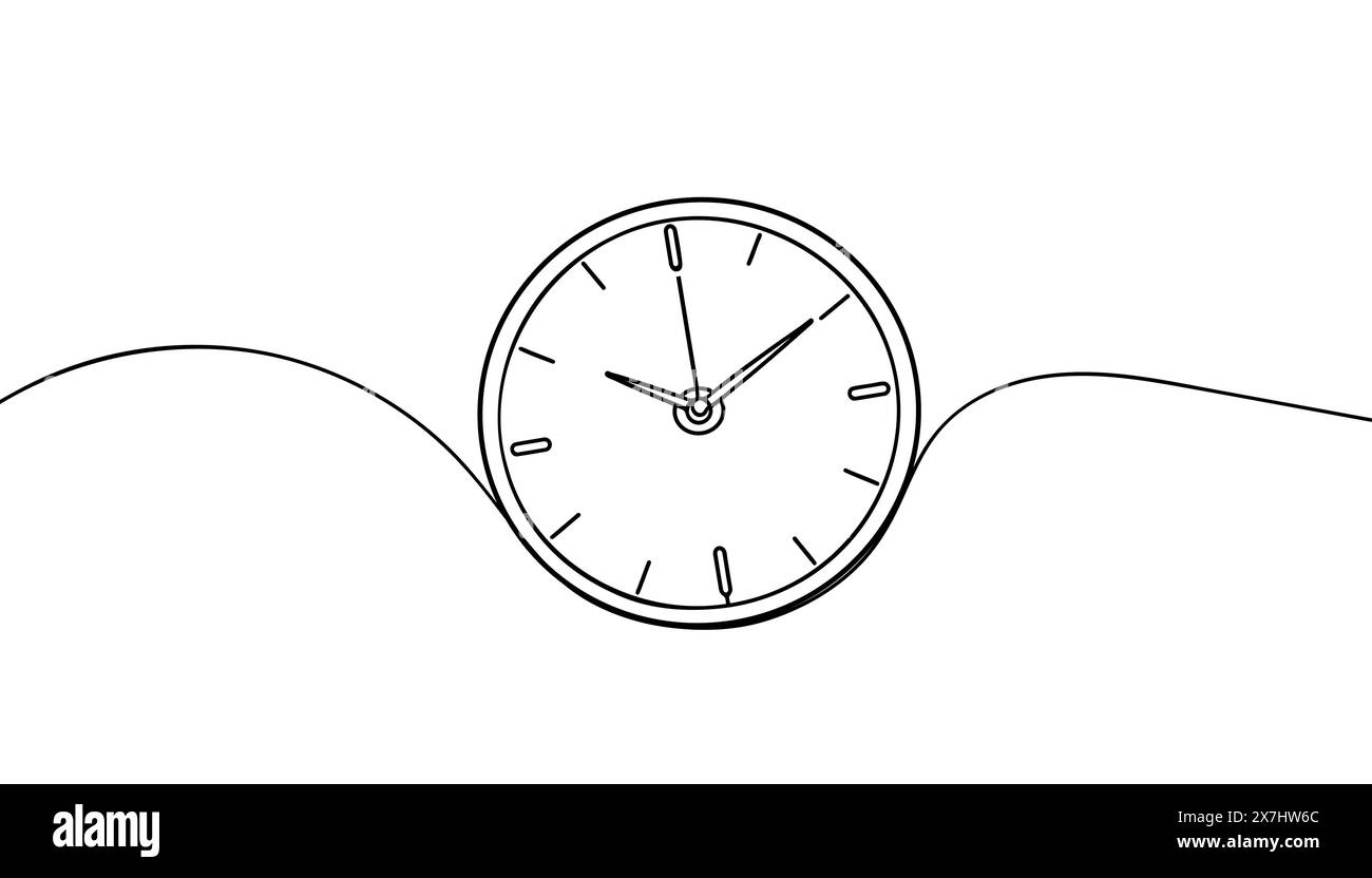Continuous one line drawing clock icon with doodle hand drawn style ...