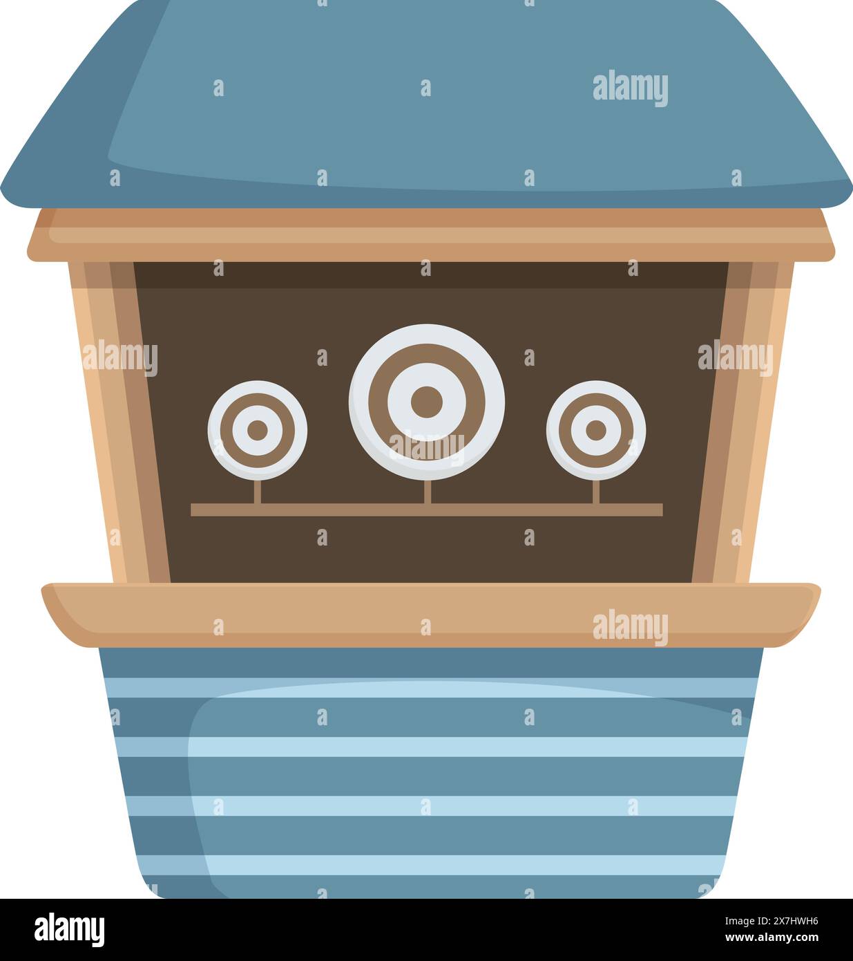 Simplistic digital drawing of a whimsical shooting range booth with targets Stock Vector