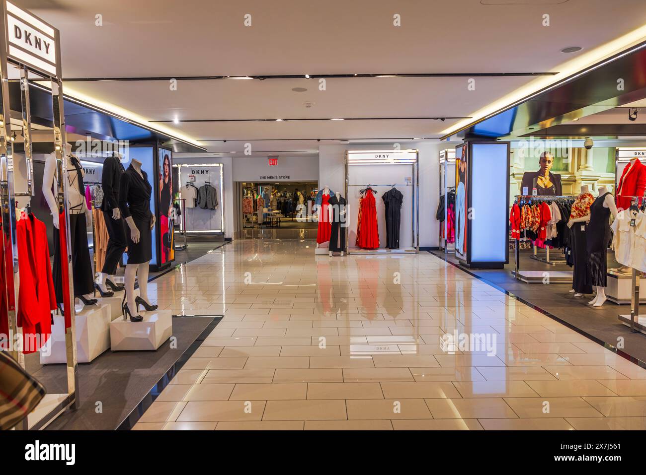 View of the interior of Macy's store with the DKNY women's clothing department. New York. USA. Stock Photo