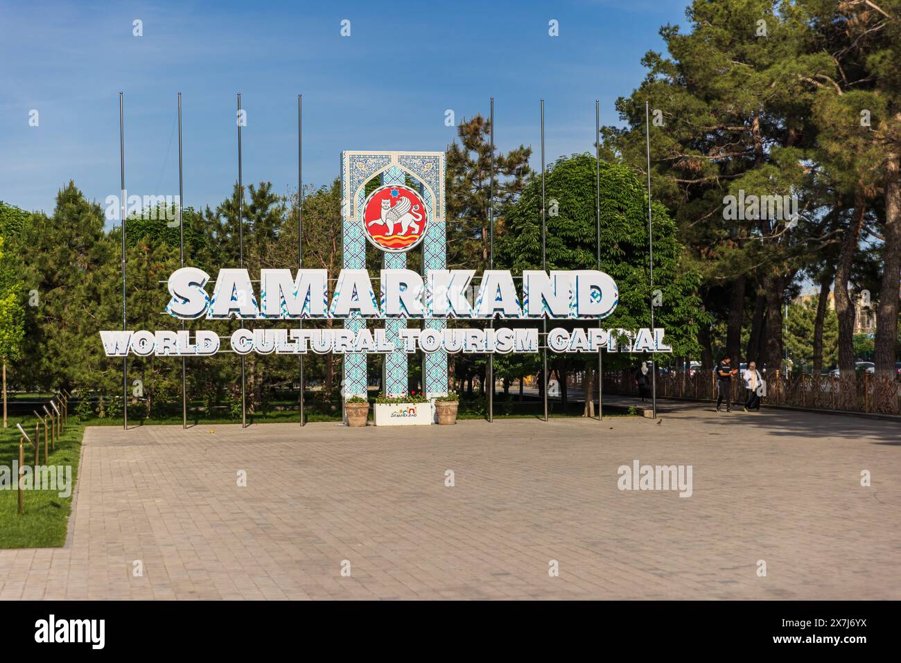 Samarkand sign near Registan, Uzbekistan Stock Photo