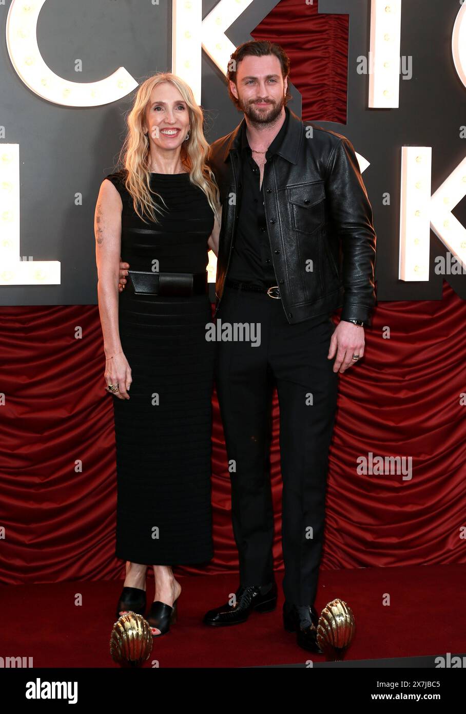 Sam Taylor-Johnson and Aaron Taylor-Johnson attend the world premiere of 'Back To Black' at the Odeon Luxe Leicester Square in London, England. Stock Photo