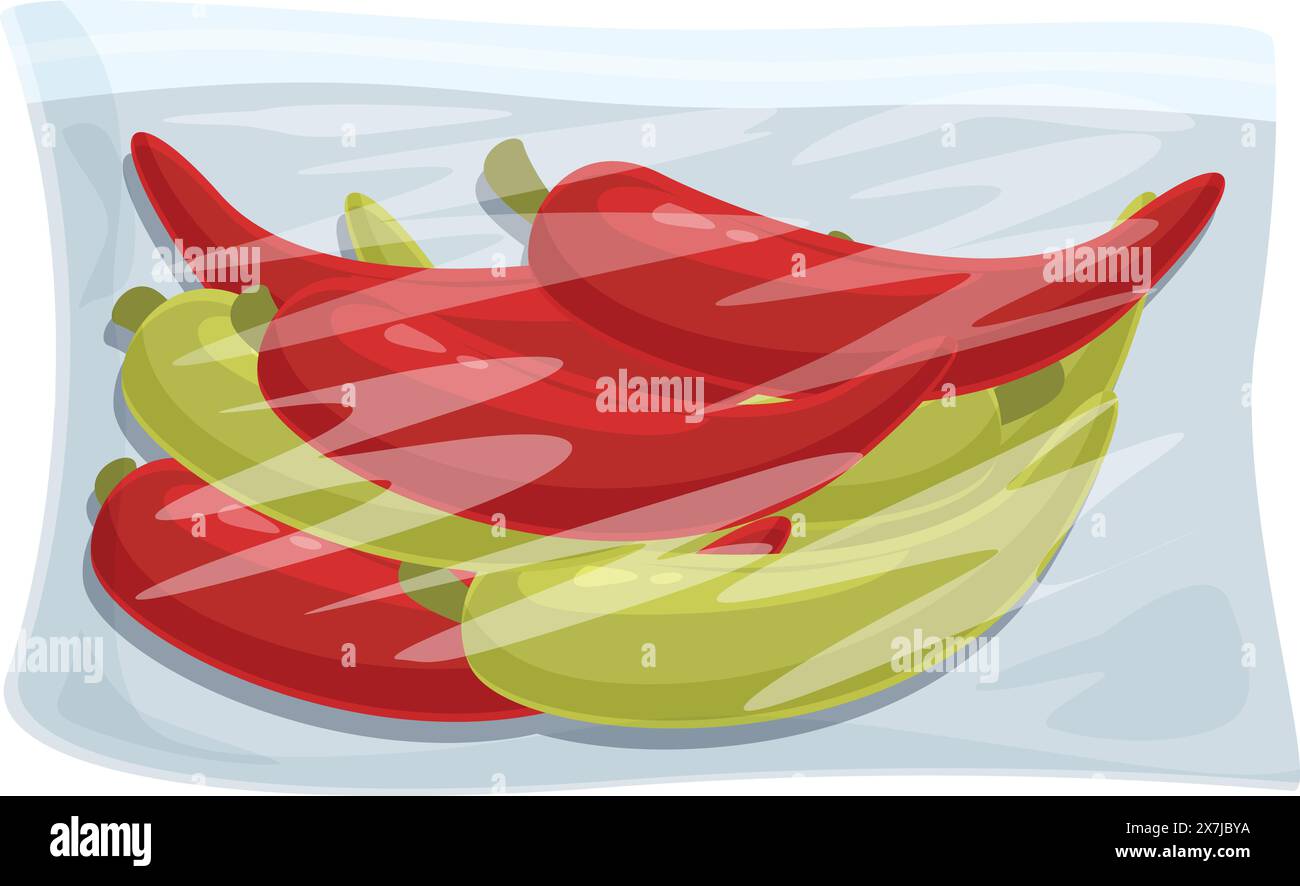 Vector illustration of red and green bell peppers sealed in a ...