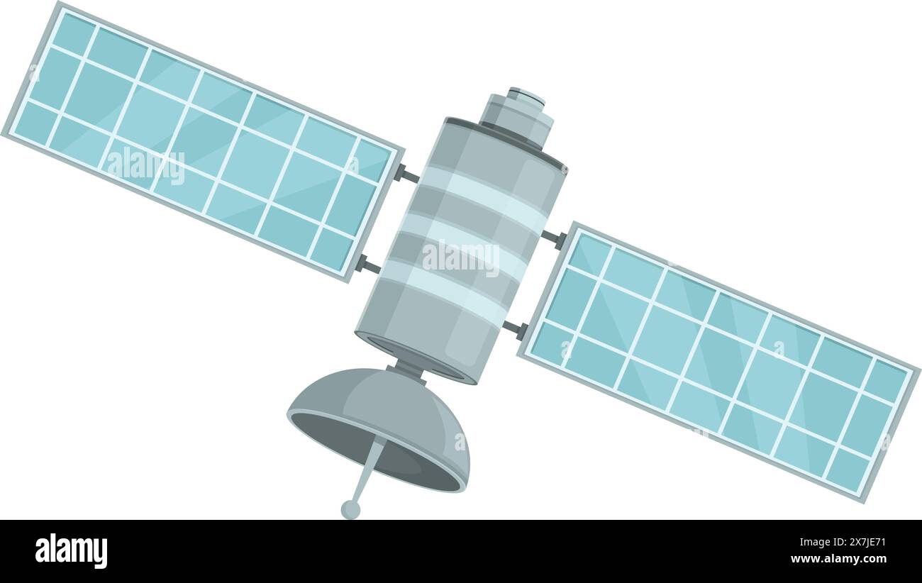 Simplified vector illustration of a satellite with solar panels ...
