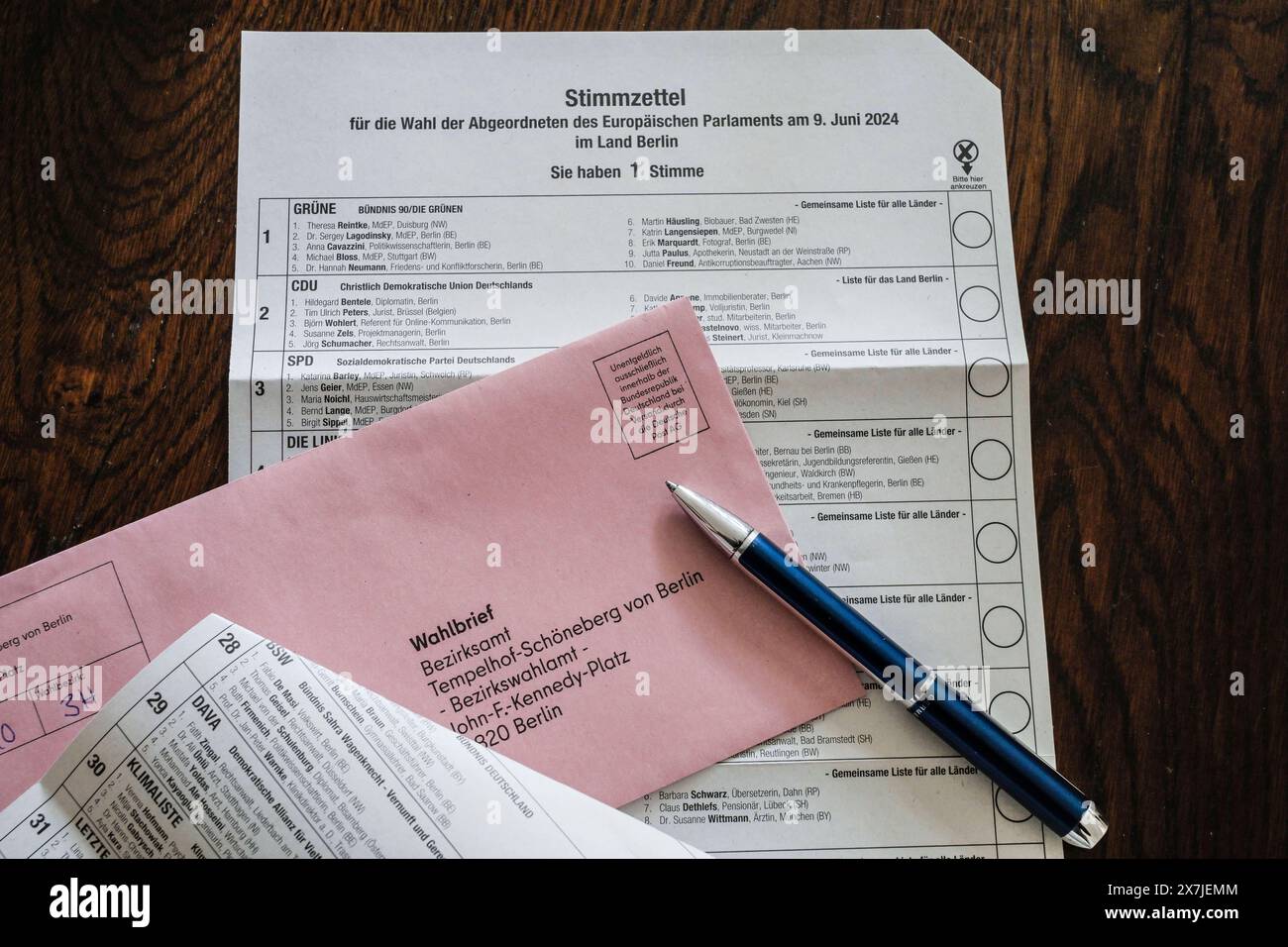 Wahlbrief, Stimmzettel, Wahlzettel zur Europawahl 2024 in Deutschland ...