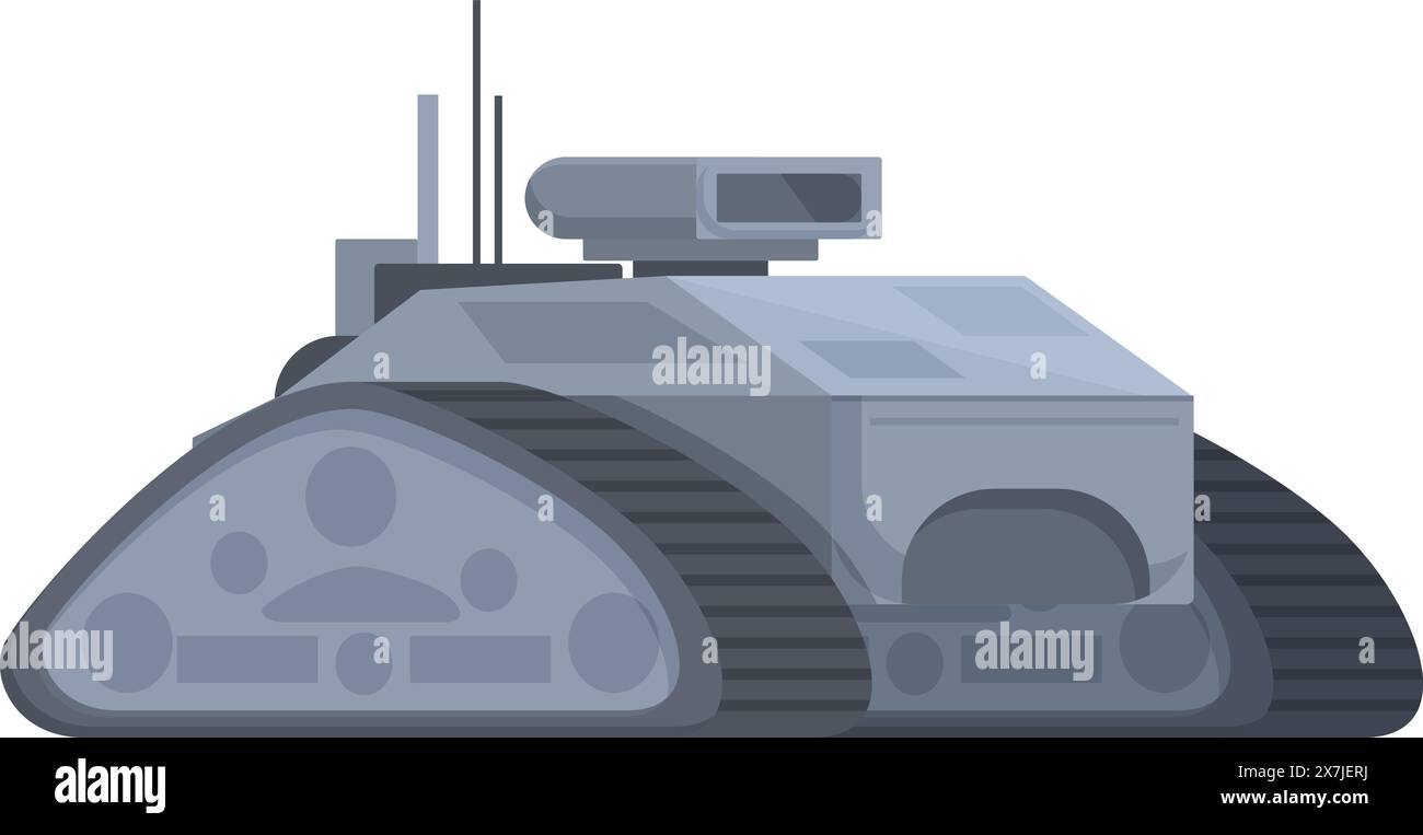 Vector cartoon illustration of a military tank icon on a white background, depicting an armored vehicle used in warfare and defense by the army Stock Vector