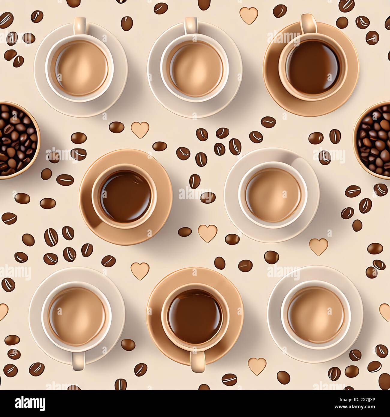 coffee seamless background with coffee beans and cups 01 Stock Photo ...