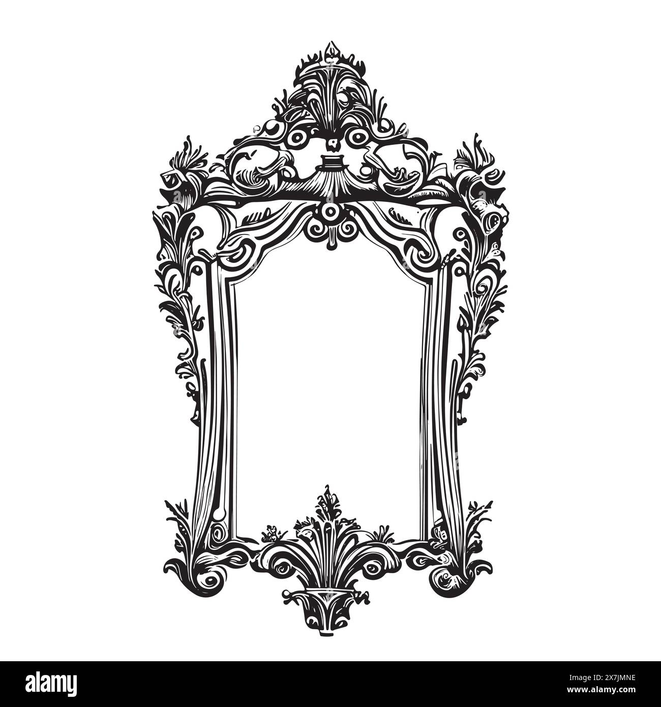 Vintage Mirrors Furniture Interior Design Elements Hand Drawn Ink Sketch Illustration Isolated 8522