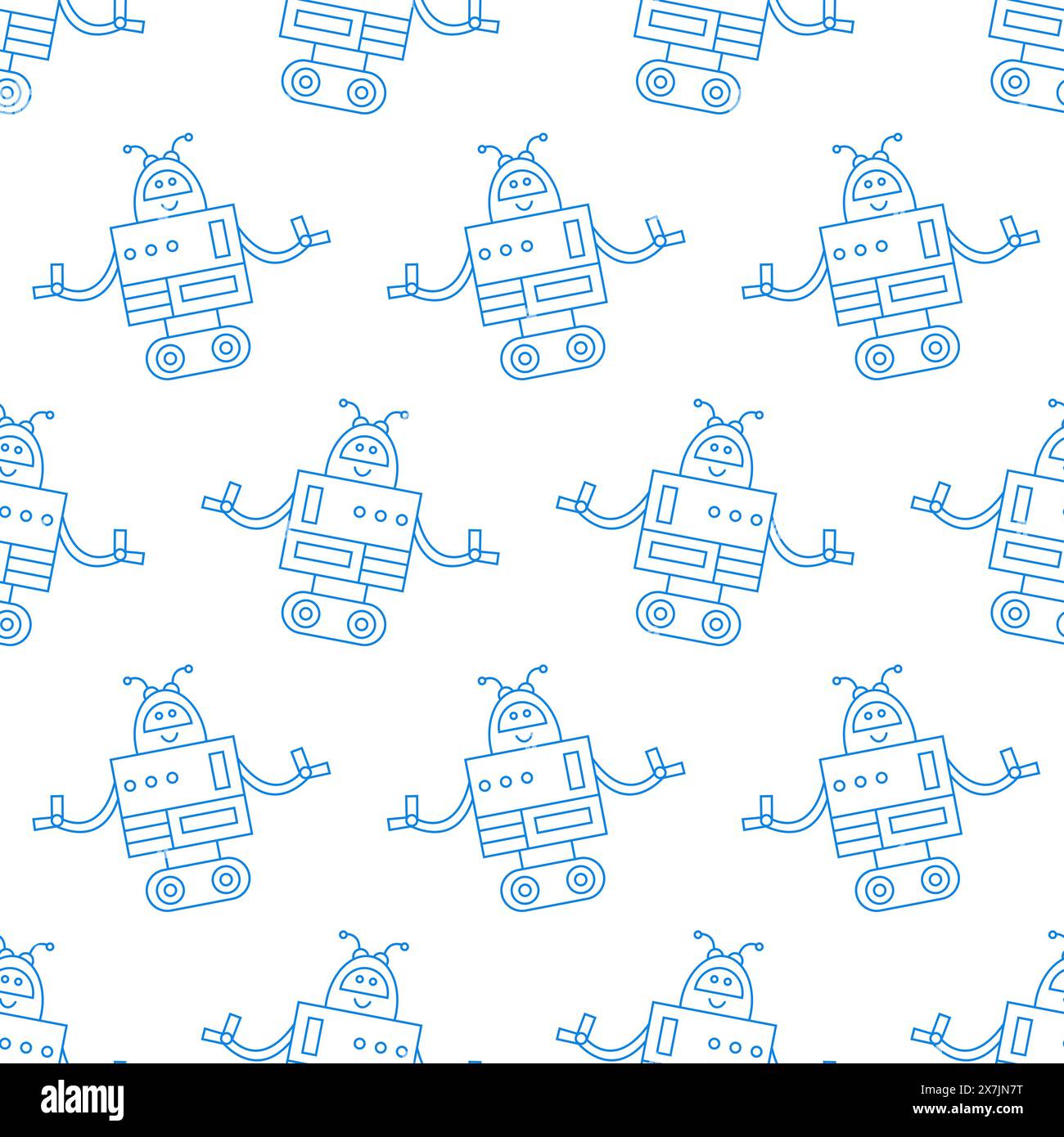 Cute Fun Robots Seamless Pattern Doodle Background Stock Vector