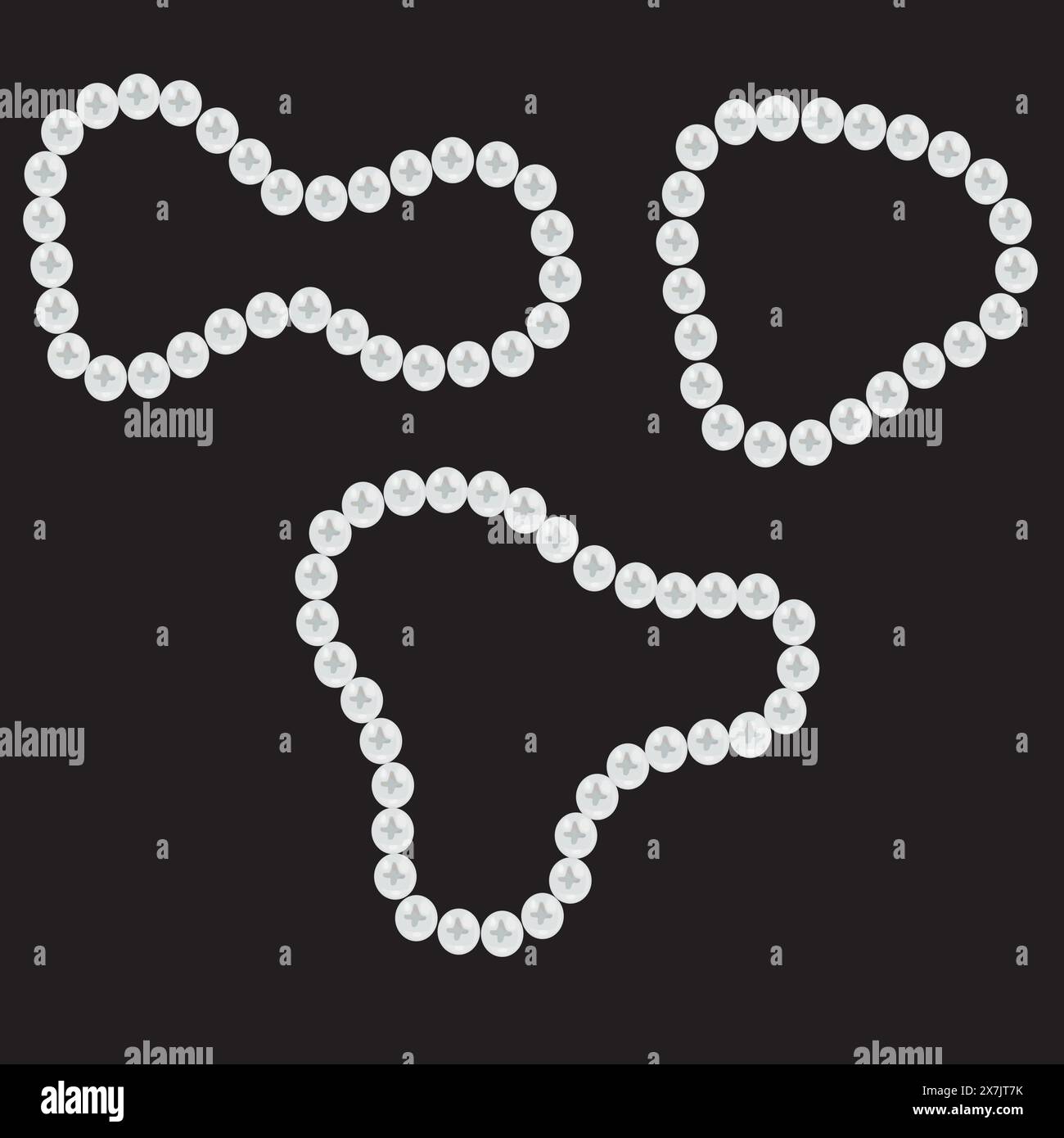 Pearl necklace on a black background. Seamless pattern. Vector illustration. Stock Vector
