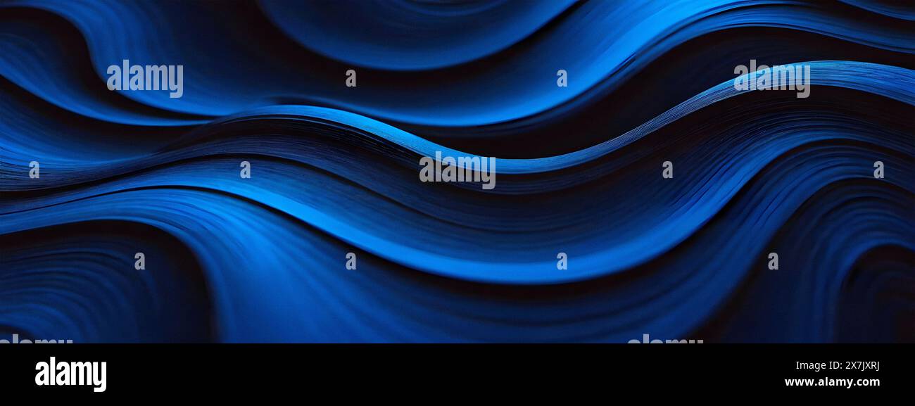 Abstract realistic blue wavy grainy blue background banner with copy ...