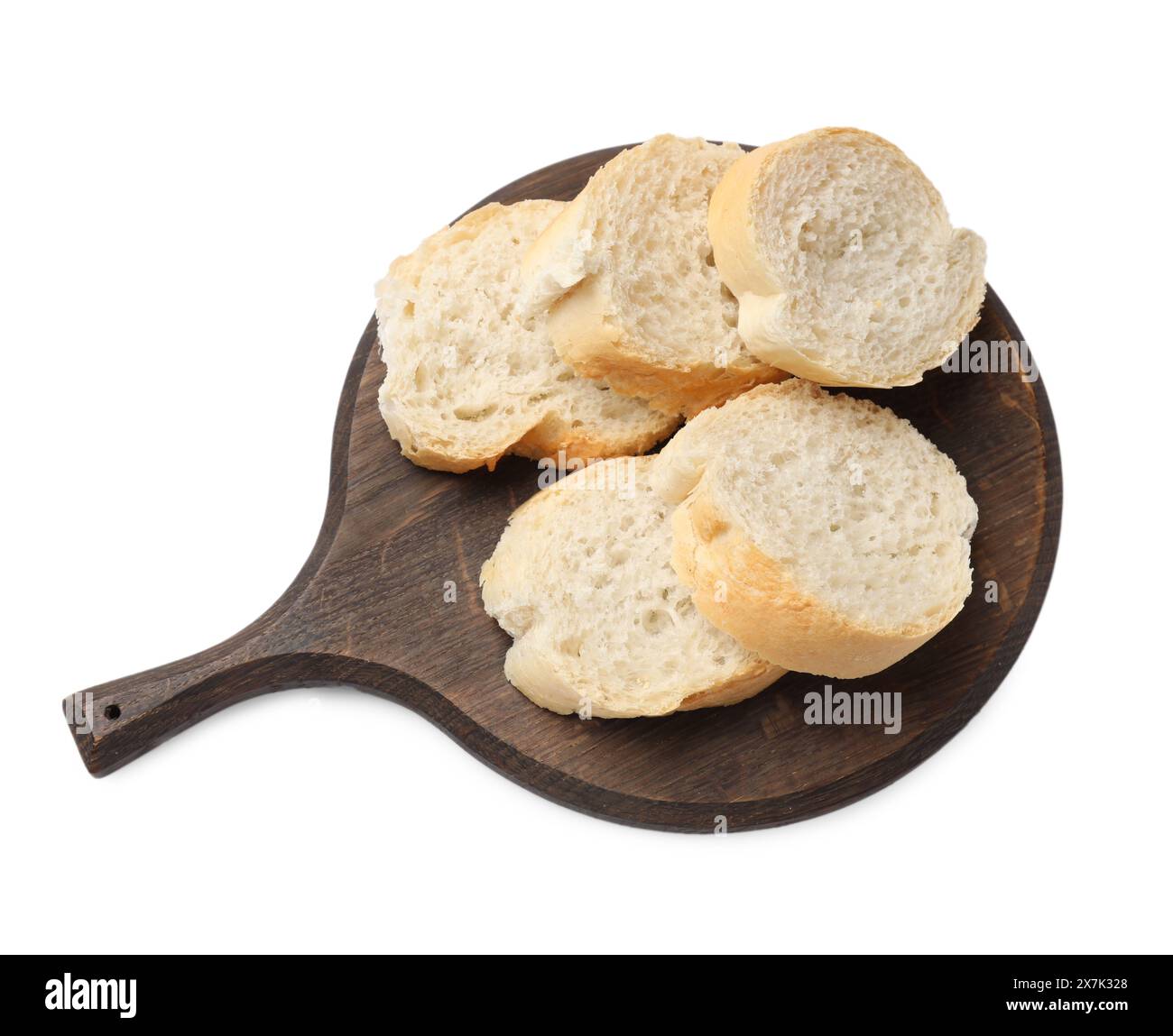 Pieces of fresh baguette isolated on white, top view Stock Photo - Alamy