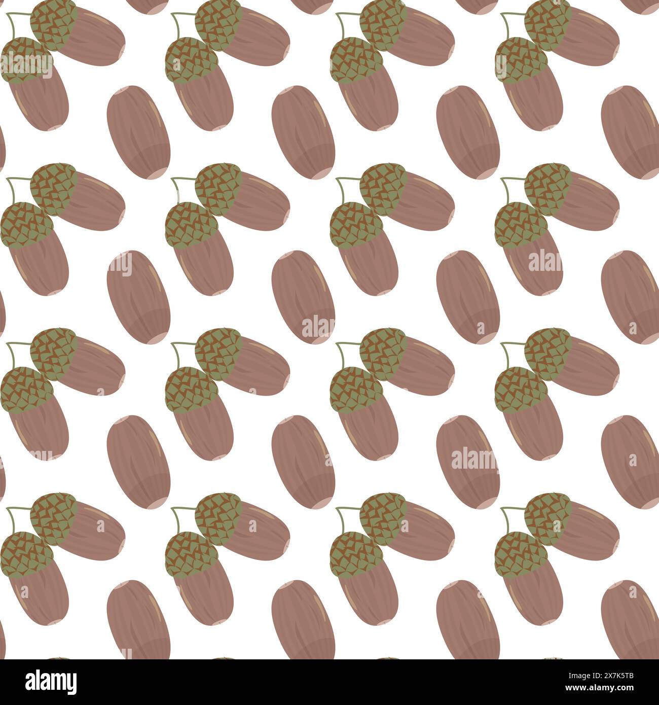Acorn. Ripe oak tree seed. Simple seamless pattern. Vector illustration. Stock Vector