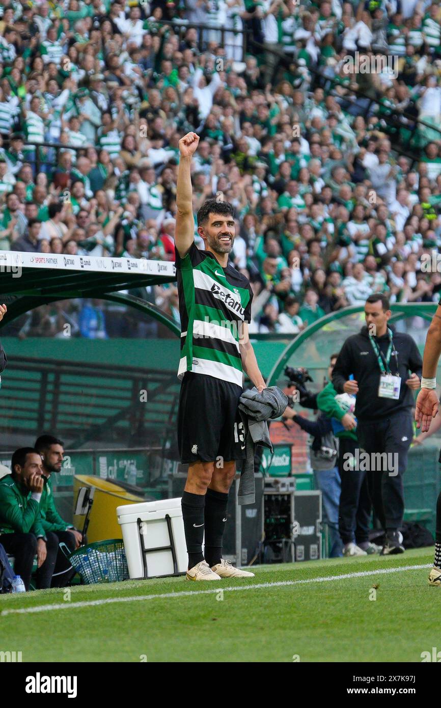 Lisbon, Portugal. 18th May, 2024. Luis Neto of Sporting CP gestures during the Liga Portugal BWIN football match between Sporting CP and GD Chaves at Estadio Jose Alvalade.Final match of Liga Portugal BWIN where Sporting CP received the trophy of Portugues League Champions. Final score: Sporting CP 3:0 GD Chaves. (Photo by Bruno de Carvalho/SOPA Images/Sipa USA) Credit: Sipa USA/Alamy Live News Stock Photo