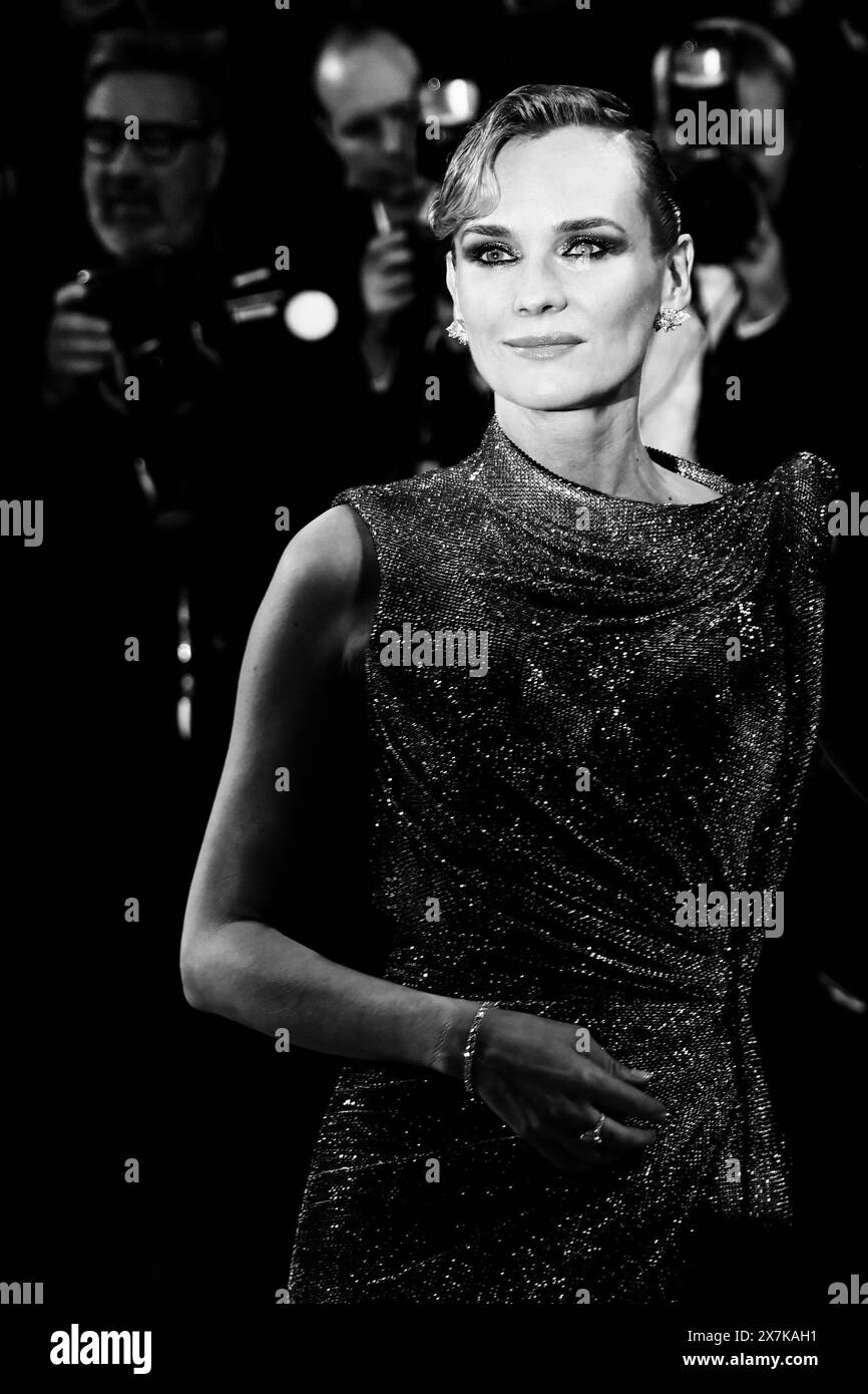 Cannes, France. 20th May, 2024. (EDITORS NOTE: Image has been converted to black and white) Diane Kruger attends the ' The Shrouds ' Red Carpet during the 77th annual Cannes Film Festival at Palais des Festivals on May 20, 2024 in Cannes, France. (Photo by Beata Zawrzel/NurPhoto) Credit: NurPhoto SRL/Alamy Live News Stock Photo