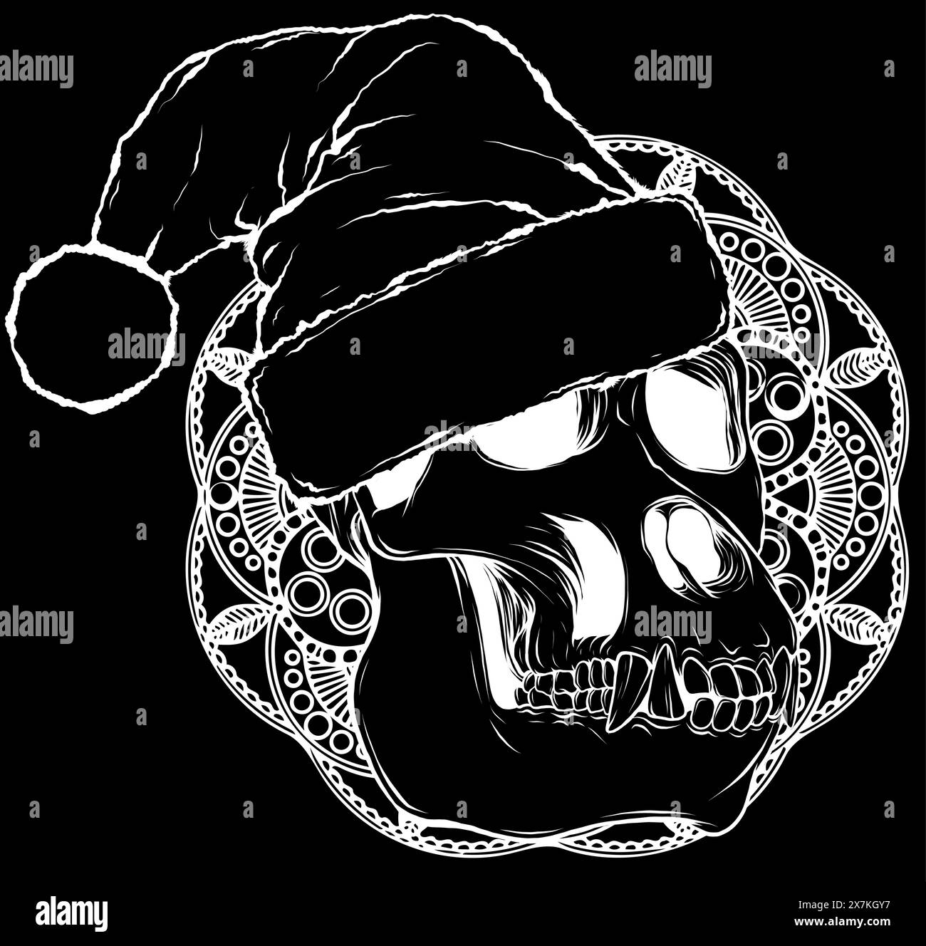 monkey skull in white line on black background Stock Vector