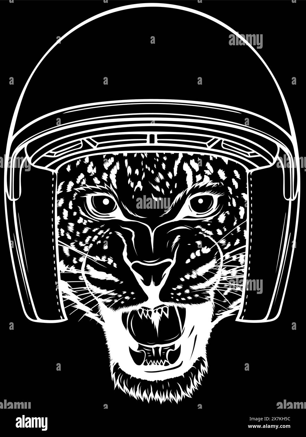 leopard head in white line on black background Stock Vector Image & Art