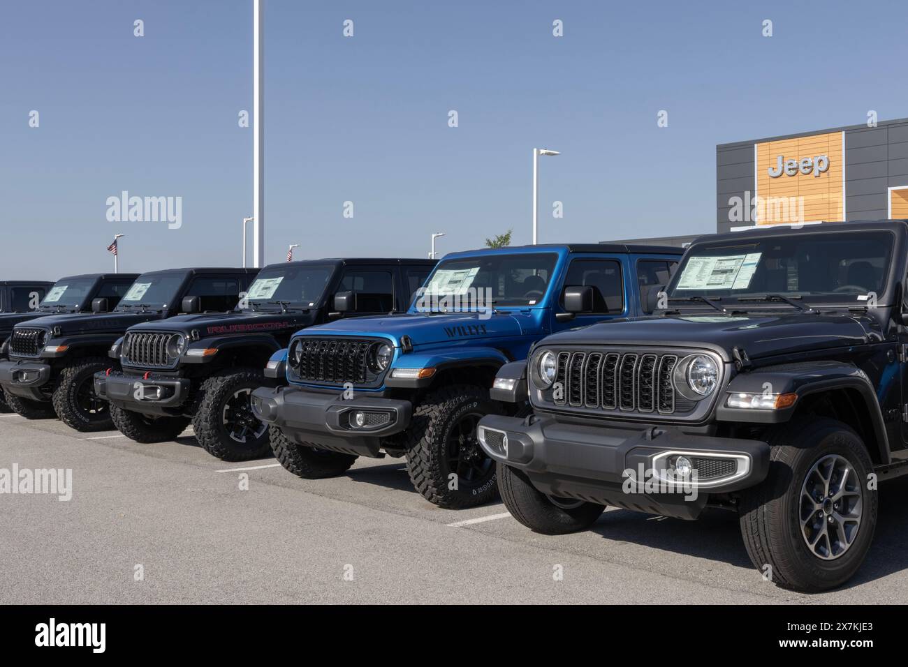 Tipton - May 19, 2024: Jeep Wrangler display at a dealership. Jeep ...