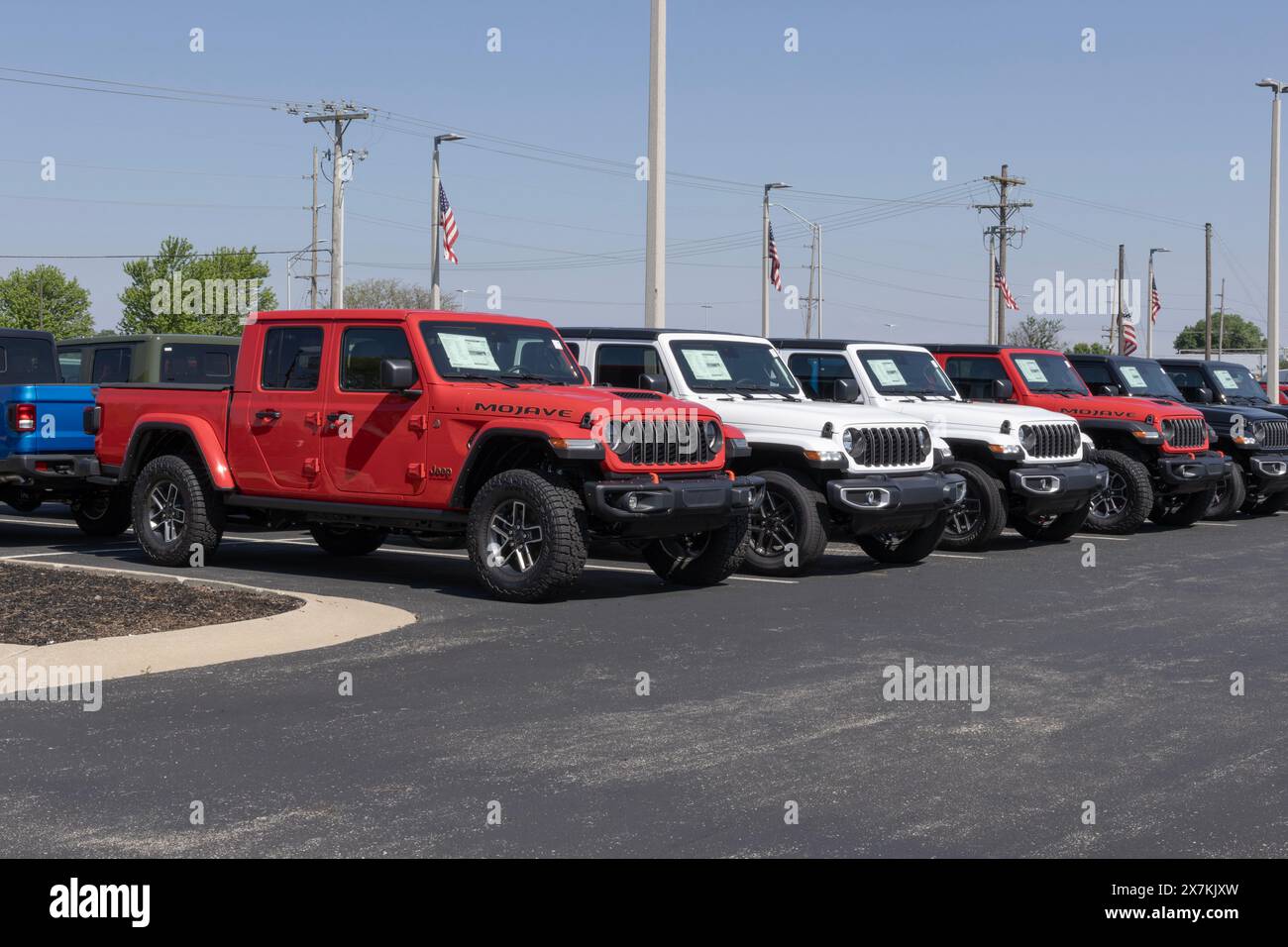 Noblesville - May 19, 2024: Jeep Gladiator 4X4 display. Jeep offers the Gladiator in Sport, Rubicon, Mojave, and Altitude models. MY:2024 Stock Photo