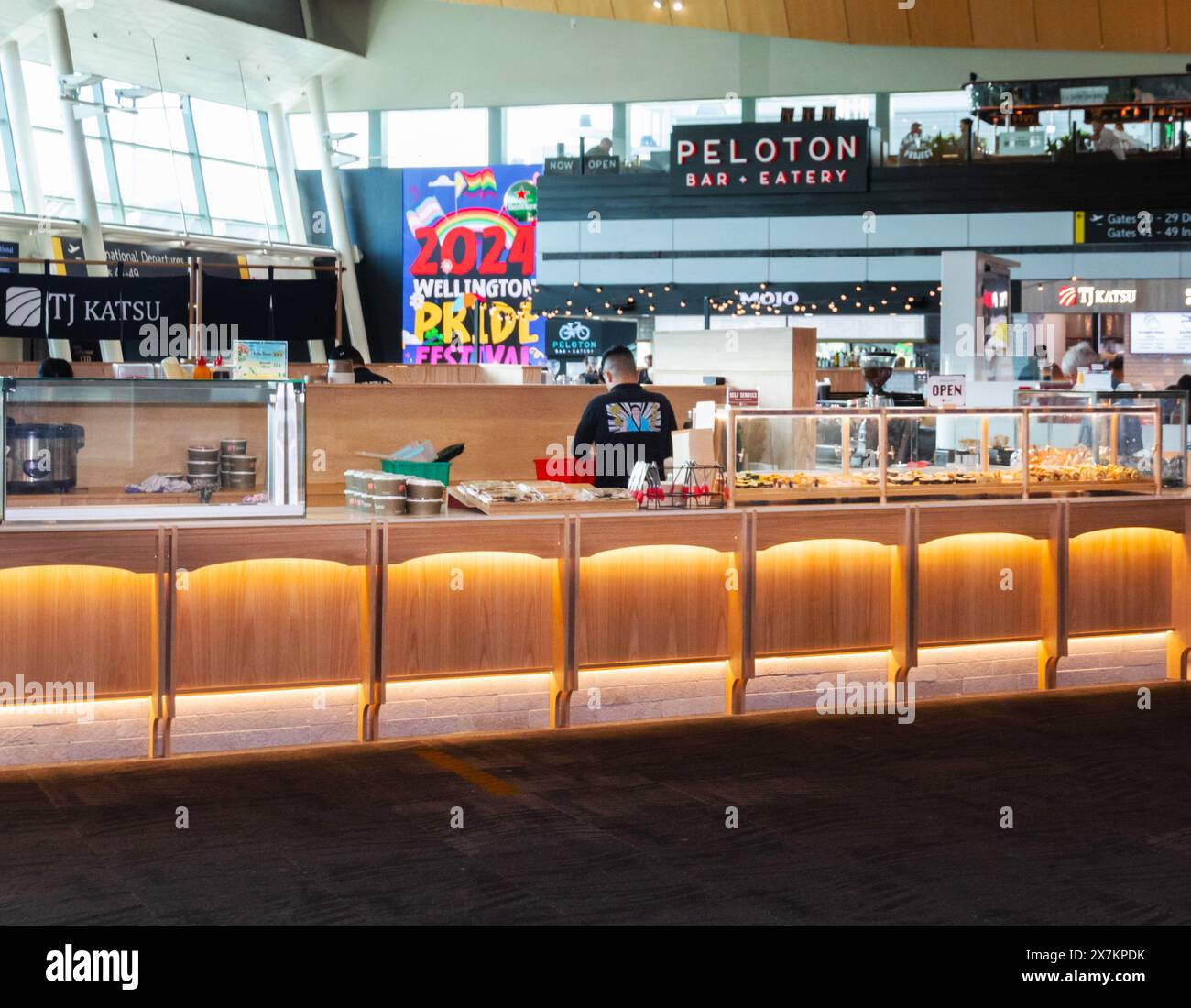 Wellington, New Zealand - February 21, 2024: T J Katsu Japanese sushi and cuisine eatery, at Wellington International Airport. Stock Photo