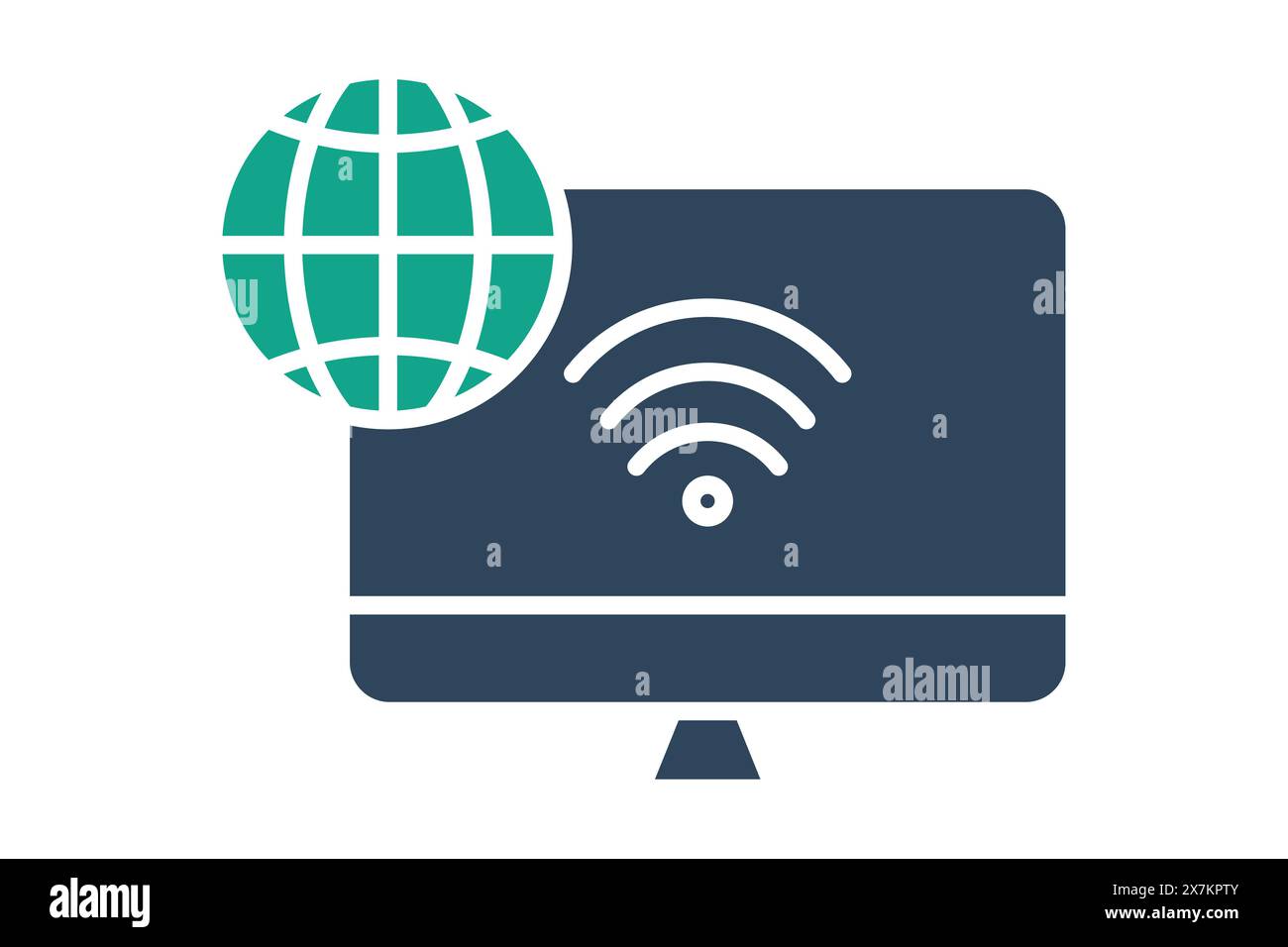 information technology icon. computer with earth and wifi. icon related to information technology. solid icon style. technology element vector illustr Stock Vector
