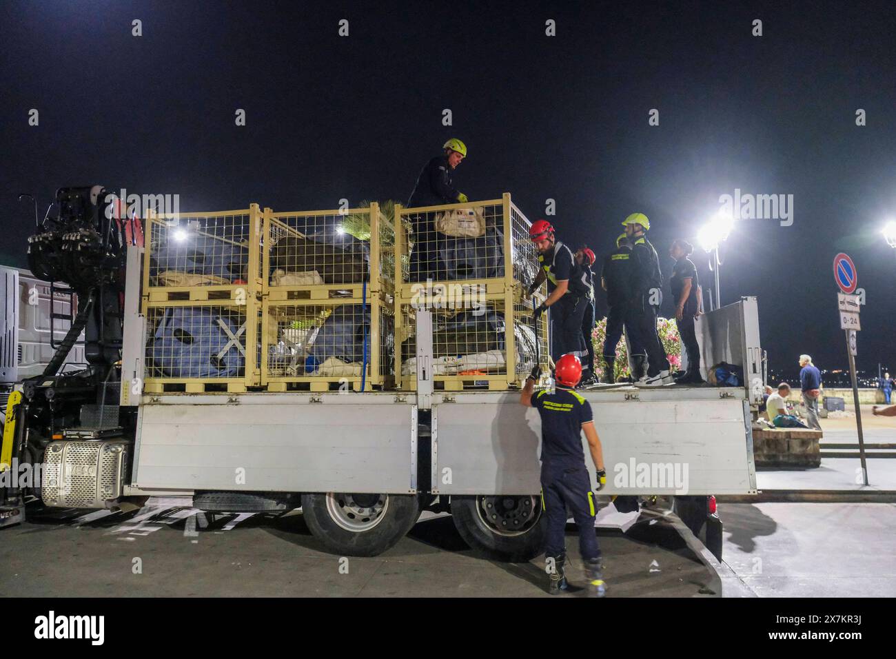 Italy: Campi Flegrei, bradisismo Campania s civil protection set up a tensile structure at the port of pozzuoli for people who are not confident about returning to their homes after the earthquake tremors, near Naples, southern Italy, 20 May 2024. The tremor that occurred at 8.10pm with epicentre in the Campi Flegrei was of magnitude 4.4. This was reported by the National Institute of Geophysics and Volcanology, according to which the depth of the quake was three kilometres. ABP01621 Copyright: xAntonioxBalascox Stock Photo