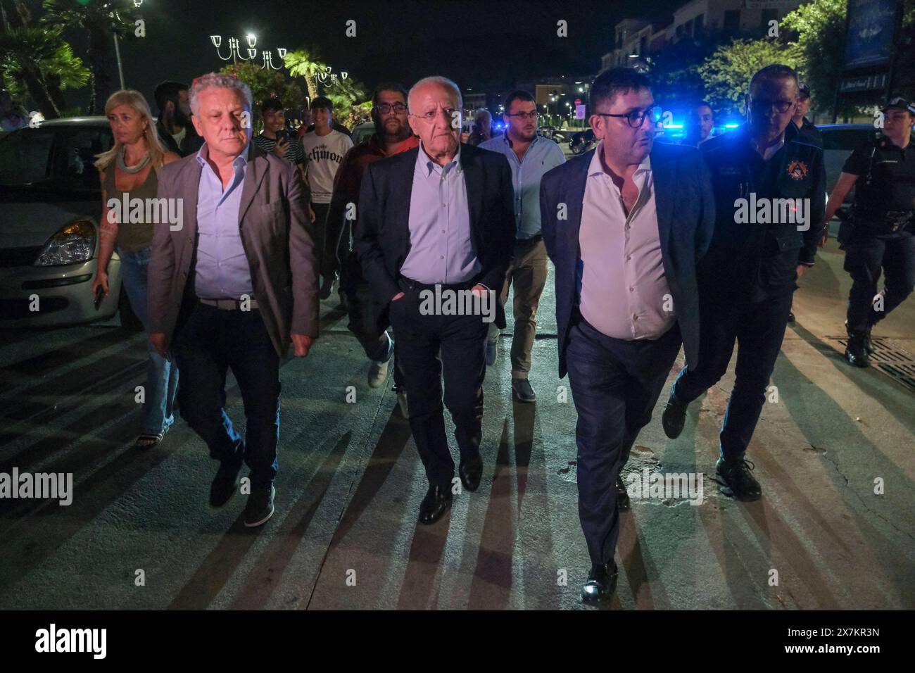 Italy: Campi Flegrei, bradisismo The mayor of pozzuoli Luigi Manzoni, the president of the region of campania and the head of the civil protection of campania Giulivo Italo in the street among the citizens after the earthquake tremors, near Naples, southern Italy, 20 May 2024. The tremor that occurred at 8.10pm with epicentre in the Campi Flegrei was of magnitude 4.4. This was reported by the National Institute of Geophysics and Volcanology, according to which the depth of the quake was three kilometres. ABP01347 Copyright: xAntonioxBalascox Stock Photo