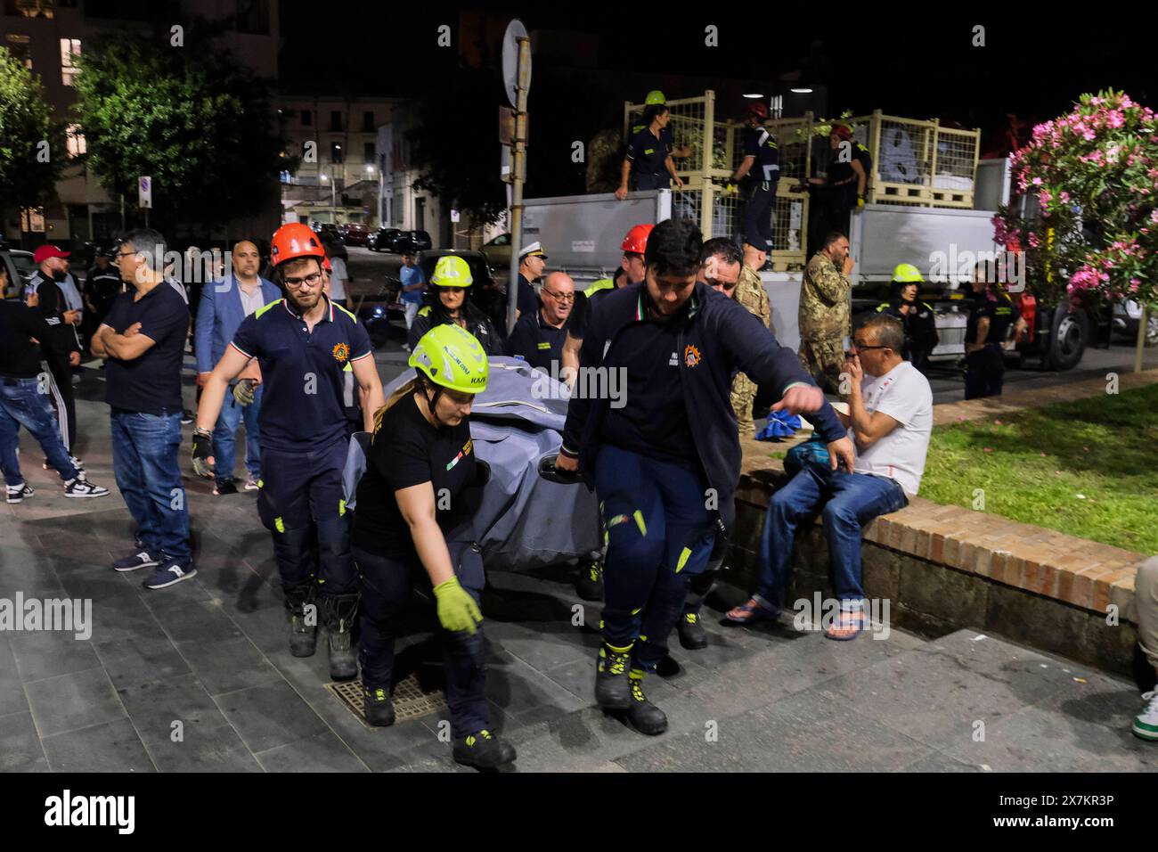 Italy: Campi Flegrei, bradisismo Campania s civil protection set up a tensile structure at the port of pozzuoli for people who are not confident about returning to their homes after the earthquake tremors, near Naples, southern Italy, 20 May 2024. The tremor that occurred at 8.10pm with epicentre in the Campi Flegrei was of magnitude 4.4. This was reported by the National Institute of Geophysics and Volcanology, according to which the depth of the quake was three kilometres. ABP01677 Copyright: xAntonioxBalascox Stock Photo