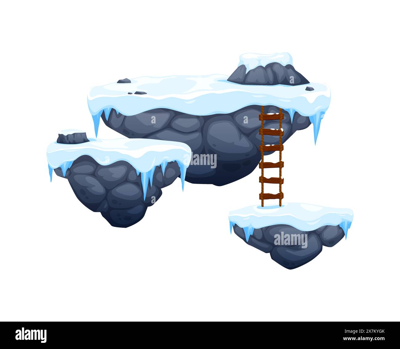 Arcade game platforms with ice and snow, winter level game asset ...