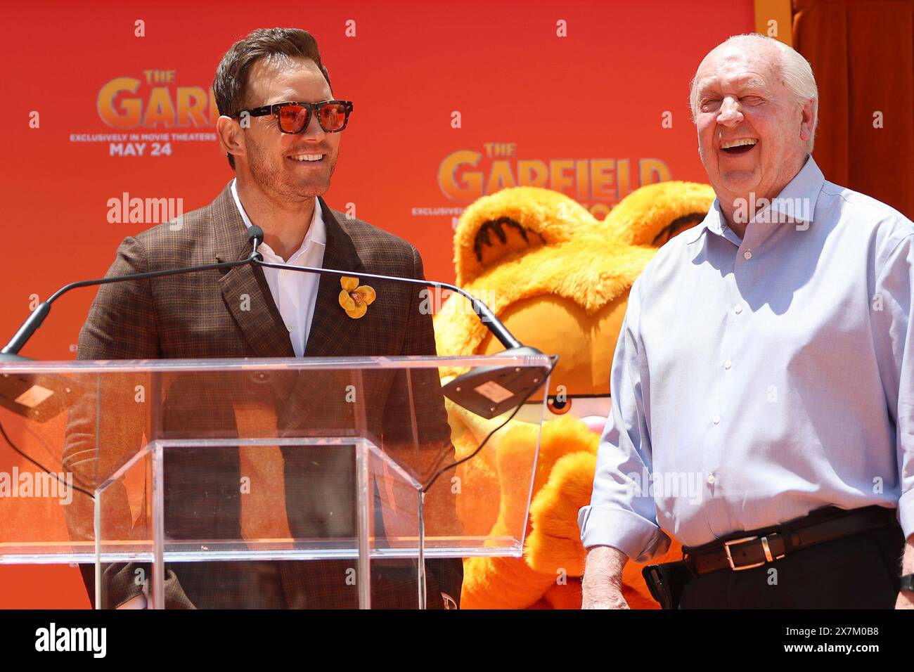 May 19, 2024, Los Angeles, California, USA: Chris Pratt, Jim Davis at the World Premiere of The Garfield Movie at the TCL Chinese Theatre IMAX (Credit Image: © Nina Prommer/ZUMA Press Wire) EDITORIAL USAGE ONLY! Not for Commercial USAGE! Stock Photo