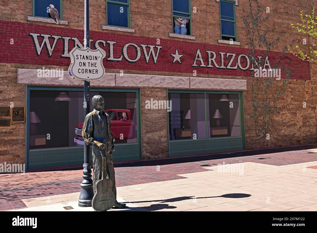Standin' on the Corner in Winslow, Arizona sung by the rock group Eagles in the song Take it easy, Route 66, Winslow, Arizona Stock Photo