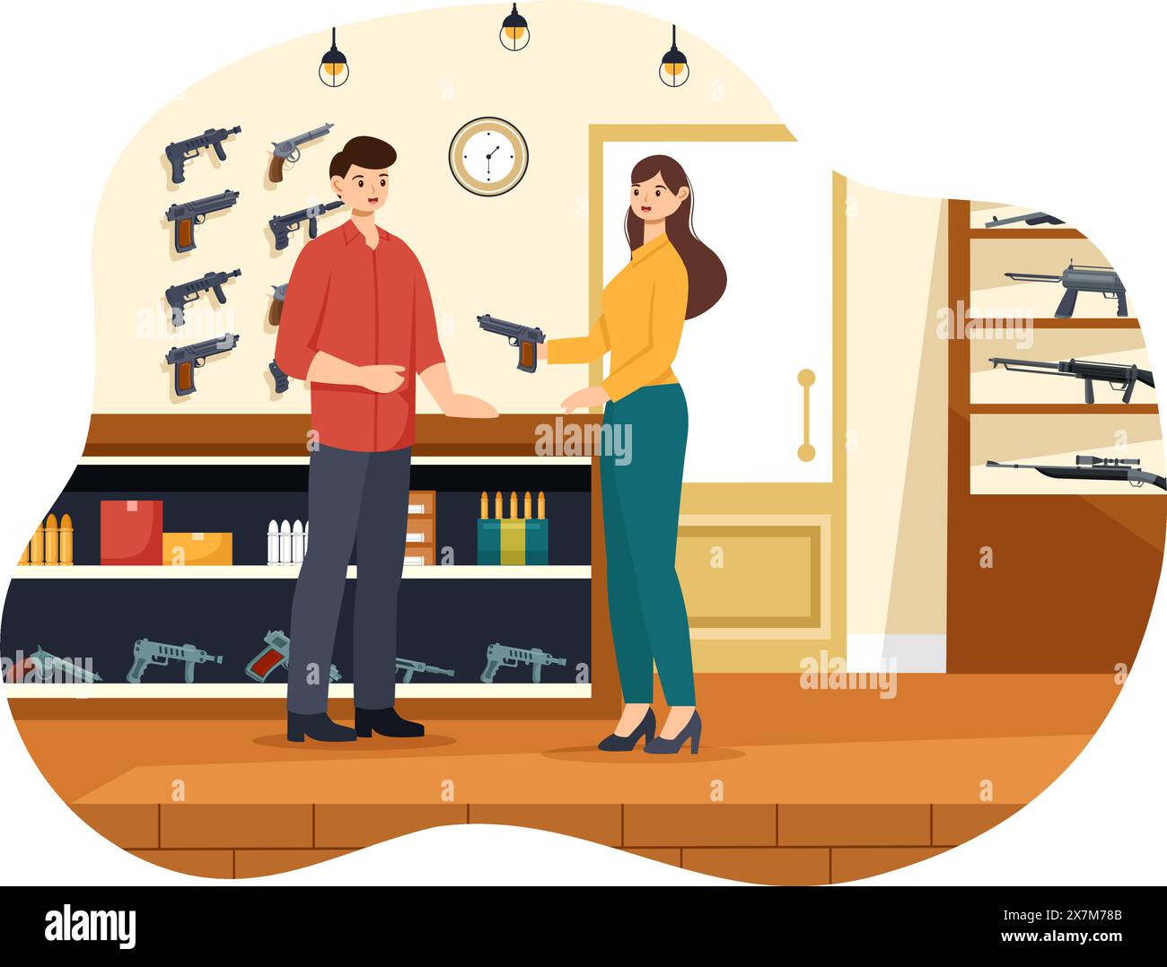 Gun Shop or Hunting Vector Illustration featuring a Rifle, Bullet