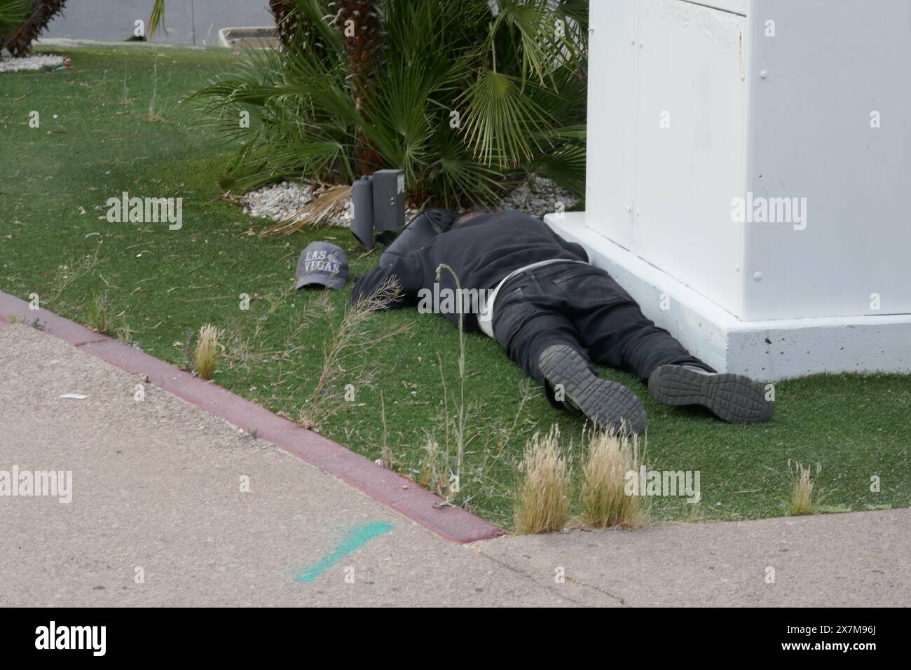 Las Vegas, Nevada, USA 14th May 2024 Homeless man sleeping at The ...