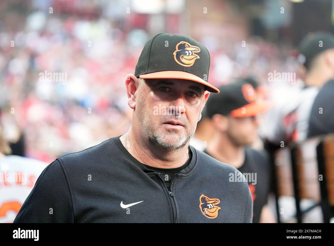 Baltimore Orioles manager Brandon Hyde walks in his dugout during a