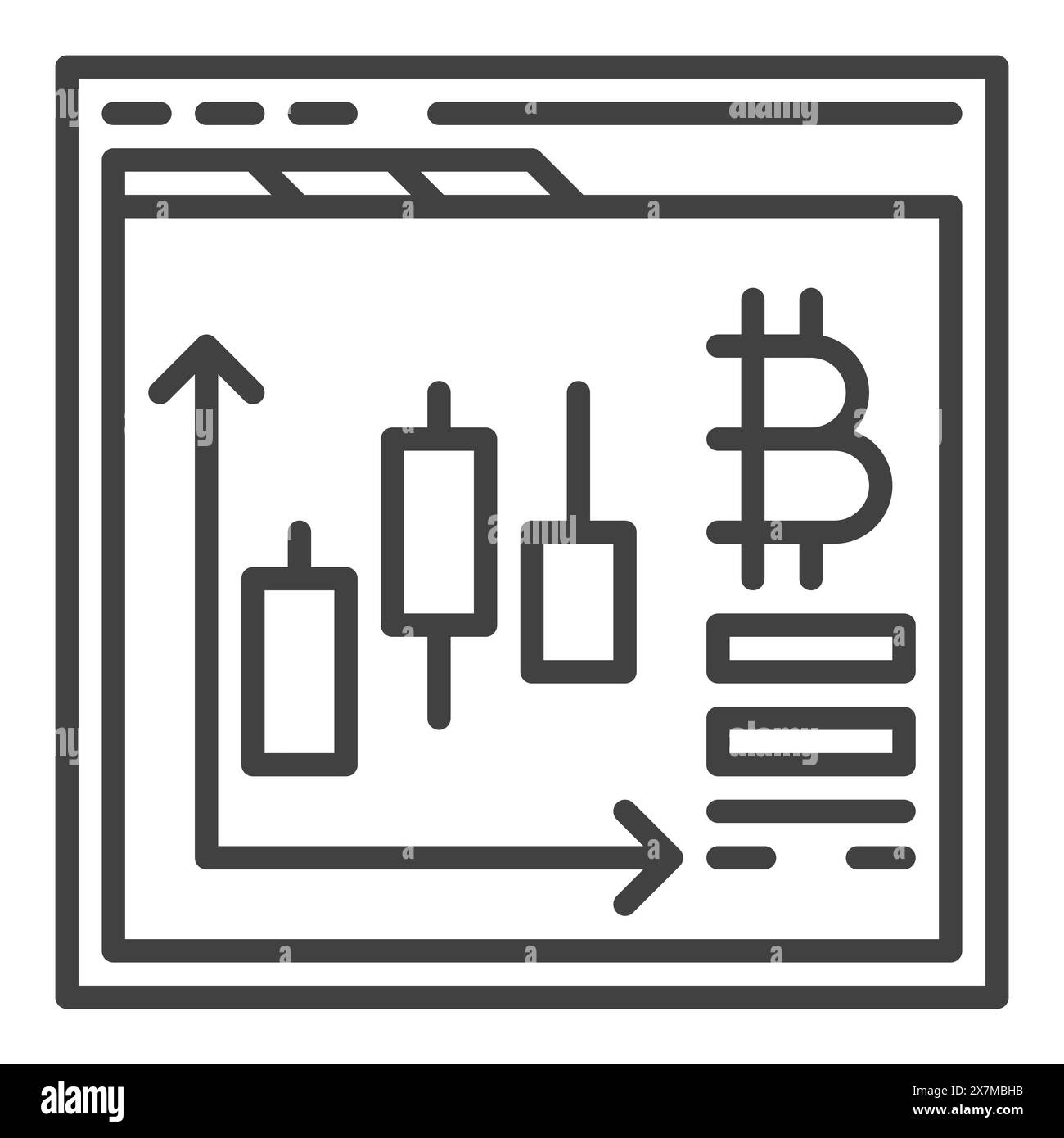Web Browser with Bitcoin Trading vector Cryptocurrency concept outline icon or symbol Stock Vector