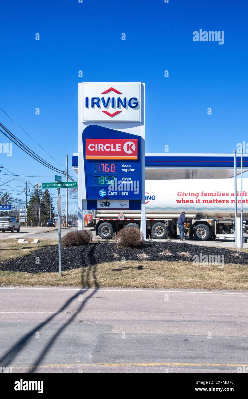 Irving Oil and Circle K gas station sign in Shediac, New Brunswick, Canada Stock Photo