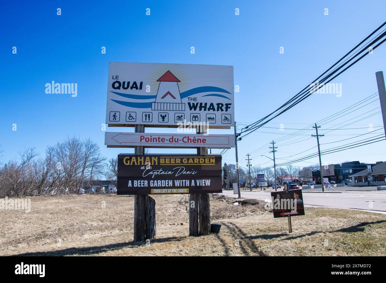 The Wharf sign on Main Street in Shediac, New Brunswick, Canada Stock